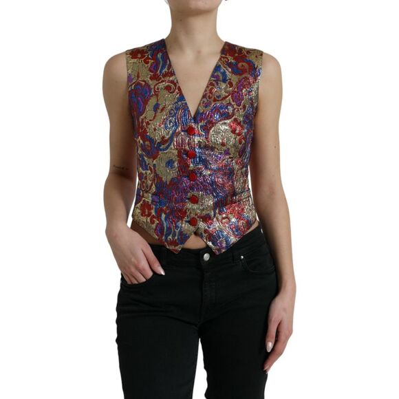 Dolce & Gabbana Floral Brocade Vest Sleeveless Vneck Women Multicolor Vests